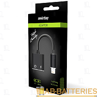 Переходник AUX Smartbuy A-835-new Jack 3.5mm (f)-Lightning (m)/Lightning (f) силикон черный