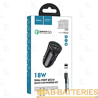 Автомобильное З/У HOCO Z39 2USB 2.4A QC3.0 с кабелем Lightning черный (1/14/140)