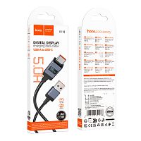 Кабель HOCO X118 USB (m)-Type-C (m) 1м 5.0A нейлон дисплей черный (1/31/310)