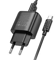 Сетевое З/У HOCO C140A 1USB 2.1A 18W QC3.0 с кабелем Type-C черный (1/28/168)