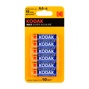 Батарейка Kodak MAX LR6 AA BL4+2 Alkaline 1.5V (6/72/288)