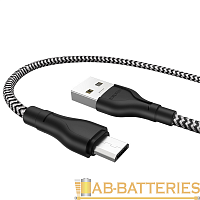 Кабель Borofone BX39 USB (m)-microUSB (m) 1.0м 2.4A нейлон черный белый (1/360)