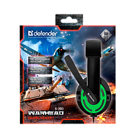 Наушники полноразмерные Defender G-300 Warhead с микр. игровые черный зеленый (1/20) 