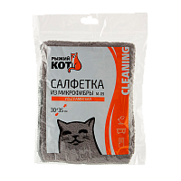 Салфетка Рыжий кот M-09 30х35см микрофибра ультрамягкая серый (1/20/100)