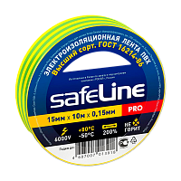 Изолента Safeline 15мм*10м ПВХ желто-зеленый (10/250) 