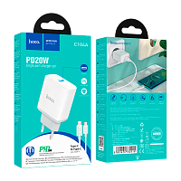 Сетевое З/У HOCO C104A Type-C 3.0A 20W QC3.0 с кабелем Type-C/Type-C белый (1/13/130)