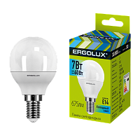Лампа светодиодная Ergolux G45 E14 7W 4500К 172-265V шар (1/10/100)