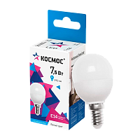 Лампа светодиодная Космос GL45 E14 7.5W 4500К 220V шар матовая (1/10/80)