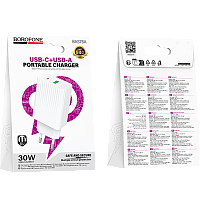 Сетевое З/У Borofone BAS76A 1USB+1Type-C 20W PD,QC белый (1/20/120)