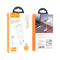 Сетевое З/У HOCO C88A 2USB 2.4A с кабелем Type-C белый (1/12/120)