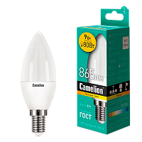 Лампа светодиодная Camelion C35 E14 9W 3000К 220V свеча матовая (1/10/100)