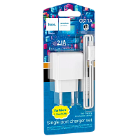 Сетевое З/У HOCO CS11A 1USB 2.1A с кабелем microUSB белый (1/28/168)