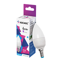 Лампа светодиодная Космос CN E14 6.5W 6500К 220V свеча матовая (1/10/80)