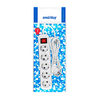 Удлинитель Smartbuy 5р.С/З 16A 2.0м с выкл. ПВС 3x1мм² белый