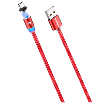 Кабель MORE CHOICE K61Sa USB (m)-Type-C (m) 1м 3.0A нейлон магнит красный (1/34/340)