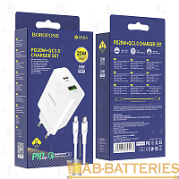 Сетевое З/У Borofone BA56A 1USB/Type-C 20W с кабелем Type-C-Lightning белый (1/35/140) 