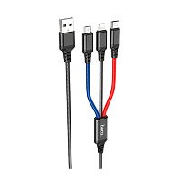 Кабель HOCO X76 USB (m)-Lightning/Type-C/microUSB (m) 1м 2.0A нейлон черный (1/31/310)