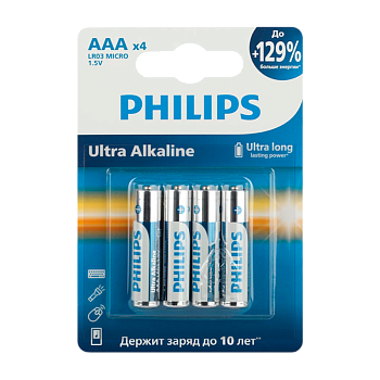 Батарейка Philips Ультра/ULTRA LR03 AAA BL4 Alkaline 1.5V 