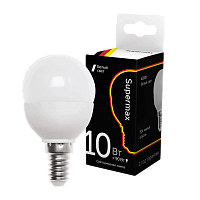 Лампа светодиодная Supermax E14 10W 4000К 230V шар (1/10/80)