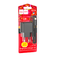 Сетевое З/У HOCO CS11A 1USB 2.1A с кабелем Lightning черный (1/28/168) 