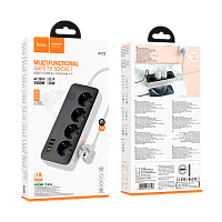 Сетевой фильтр HOCO AC22 4р.С/З 3.0м 3USB/Type-C с выкл. черный