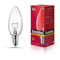 Лампа накаливания Camelion E14 40W 220V свеча прозрачная (1/100)