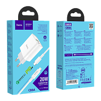 Сетевое З/У HOCO C80A 1USB/Type-C 3.1A 20W QC3.0 с кабелем Type-C-Lightning белый (1/12/120)