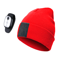 Шапка КОСМОС  со съемным фонарём-клипсой для крепления  красная