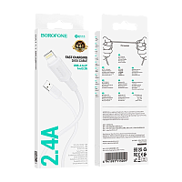 Кабель Borofone BX111 USB (m)-Lightning (m) 1м 2.4A ПВХ белый