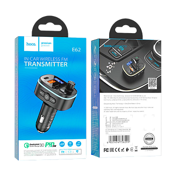 FM-трансмиттер HOCO E62 2USB+Type-C microSD bluetooth 5.0 черный (1/120) 