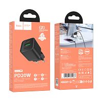Сетевое З/У HOCO N65 1USB+1Type-C 20W PD,QC черный (1/13/130)