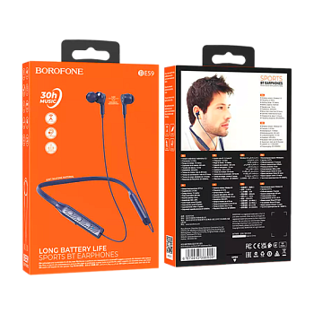 Наушники вставные Borofone BE59 bluetooth 5.3 с микр. с шейным шнурком синий