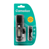Фонарь ручной Camelion LED29361 1.5W LED+8SMD+4RED от аккумулятора Type-C 7 режимов черный (1/12/96)