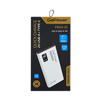 Внешний аккумулятор GoPower PB03-10 10000mAh 3.0A 22.5W 2USB/Type-C белый (1/50)