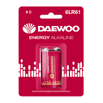 Батарейка Daewoo ENERGY Крона 6LR61 BL1 Alkaline 9V (1/12/144) 