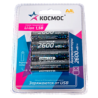 Аккумулятор бытовой Космос R6 AA BL4 Li-ion 1.5V 2600mAh Type-C (4/48/576) 