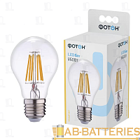 Лампа светодиодная филамент Фотон A60 E27 6W 3000К 100-265V груша прозрачная (1/10/50)