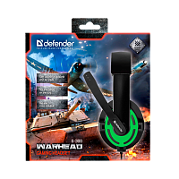 Наушники полноразмерные Defender G-300 Warhead с микр. игровые черный зеленый (1/20)