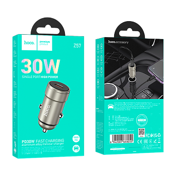 Автомобильное З/У HOCO Z57 Type-C 3.0A 30W PD3.0 с кабелем Type-C металлик (1/12/120) 