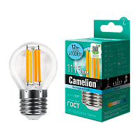 Лампа светодиодная филамент Camelion G45 E27 12W 4500К 207-244V шар прозрачная (1/10/100)