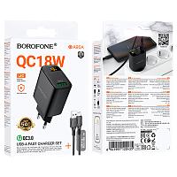 Сетевое З/У Borofone BA95A 1USB 18W QC3.0 дисплей с кабелем microUSB черный (1/46/184) 