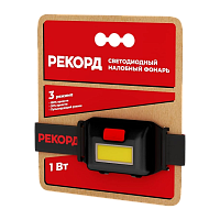 Фонарь налобный Рекорд SH-250 2W от батареек черный красный