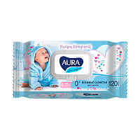 Влажные салфетки Aura 120шт. для детей с клапаном (1/12)