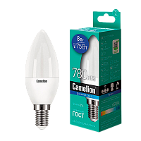 Лампа светодиодная Camelion C35 E14 8W 6500К 170-265V свеча матовая (1/10/100)