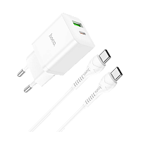 Сетевое З/У HOCO N28 1USB/Type-C 20W с кабелем Type-C-Type-C 60W белый (1/13/130) 