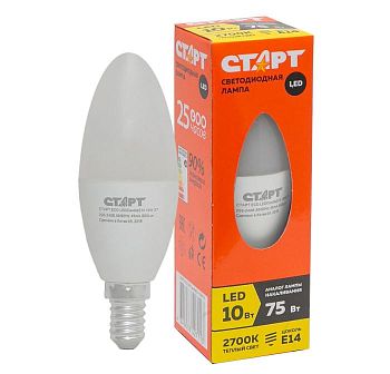 Лампа светодиодная Старт B35 E14 10W 2700К 220V свеча Eco матовая (1/10/100)