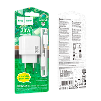 Сетевое З/У HOCO CS55A 1USB+1Type-C 3.0A 30W QC3.0 с кабелем Type-C-Lightning белый (1/28/168)