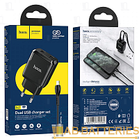 Сетевое З/У HOCO N7 2USB 2.1A с кабелем Type-C черный (1/12/120) 