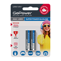 Батарейка GoPower LR03 AAA BL2 Щелочная 1.5V (2/24/480)