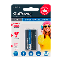 Батарейка GoPower Крона 6LR61 BL1 Щелочная 9V (1/10/240)